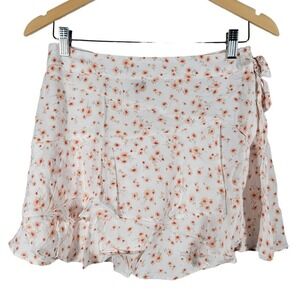 Forever 21 White Floral Ruffle Wrap Mini Skirt Womens‎ Size M